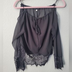 Sheer black over the shoulder top